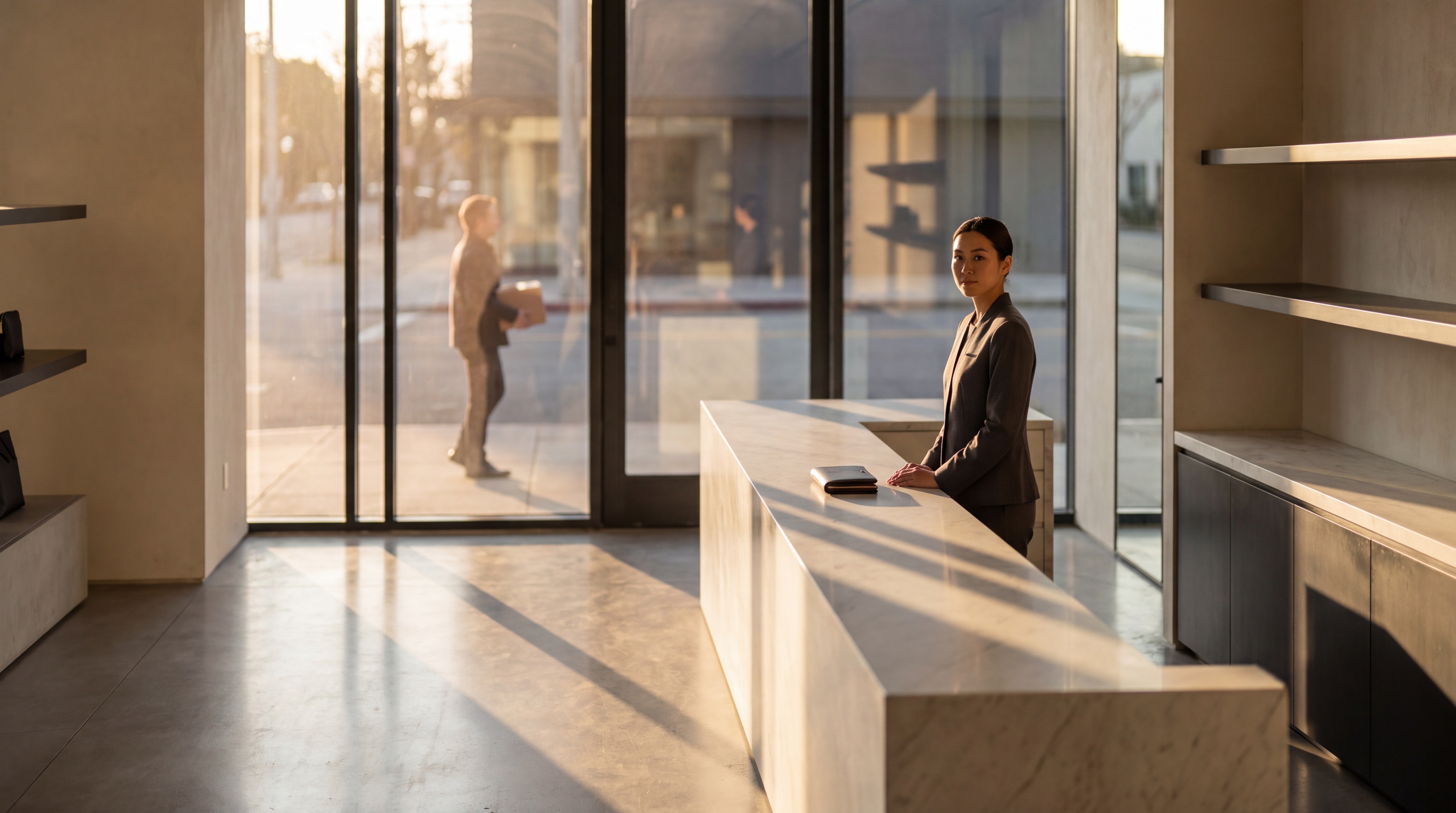 Boutique interior at golden hour — the same brand, two surfaces